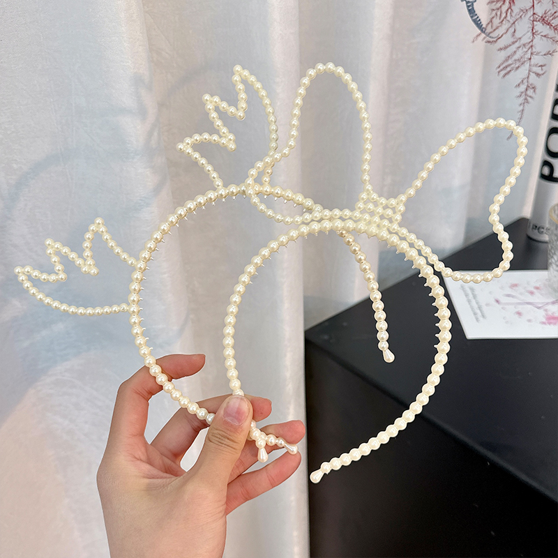 Women's Casual Cute Antlers Imitation Pearl Beaded Hair Band display picture 4