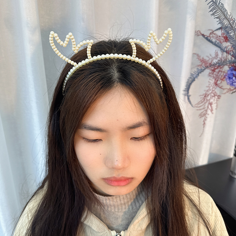 Women's Casual Cute Antlers Imitation Pearl Beaded Hair Band display picture 7