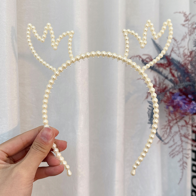 Women's Casual Cute Antlers Imitation Pearl Beaded Hair Band display picture 5