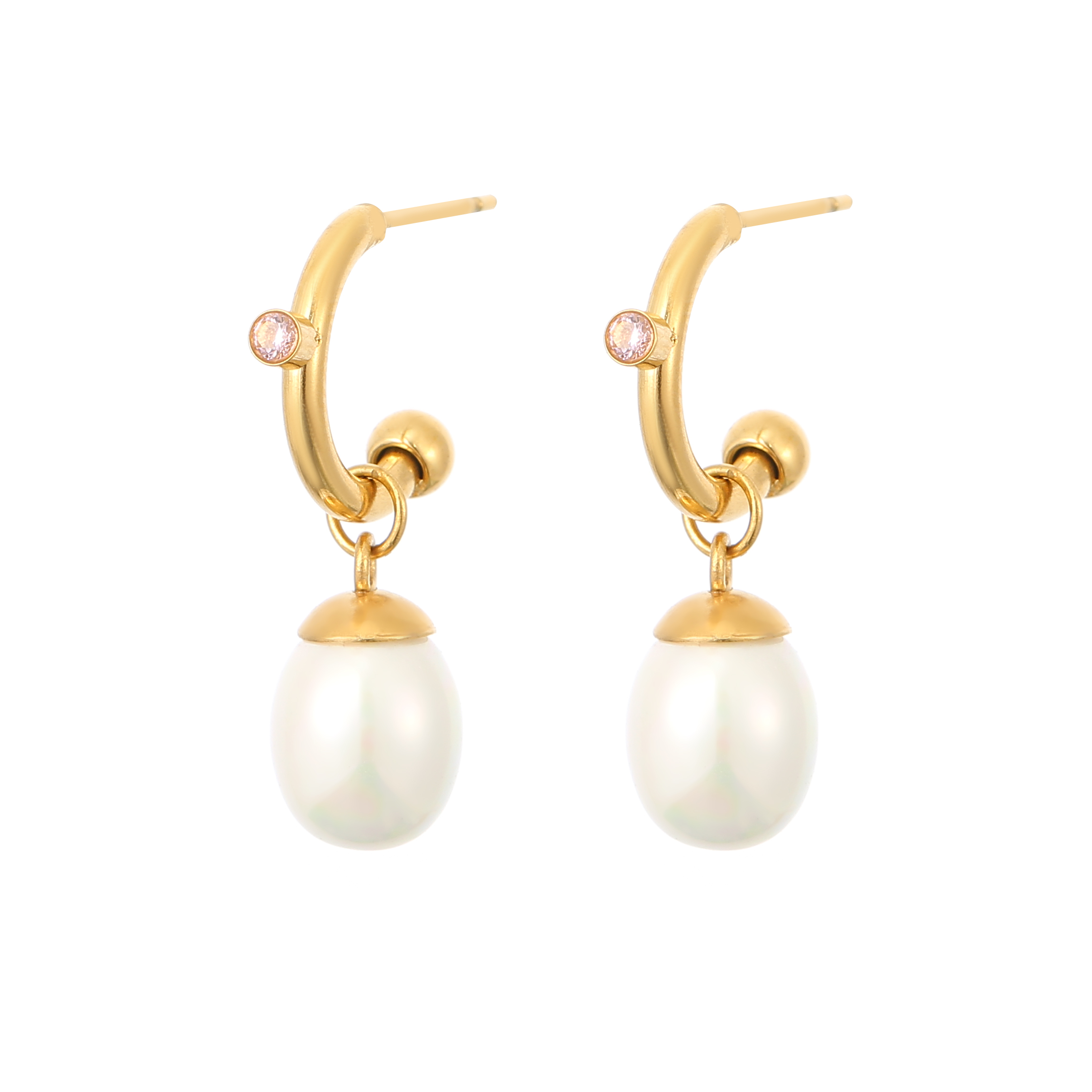 1 Piece 1 Pair Preppy Style Simple Style Classic Style Solid Color Plating Inlay Stainless Steel Titanium Steel Pearl Gold Plated Ear Studs display picture 3