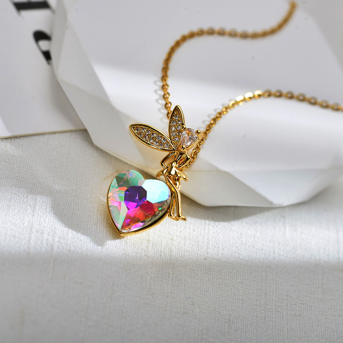 Fairy Style Cartoon Character Heart Shape Titanium Steel Copper Inlay Zircon Pendant Necklace display picture 1