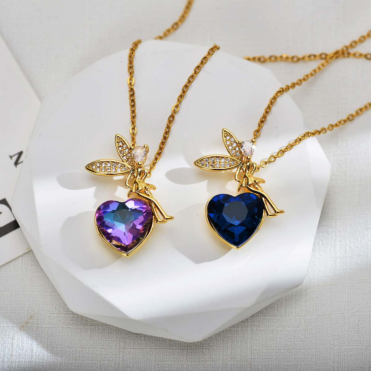 Fairy Style Cartoon Character Heart Shape Titanium Steel Copper Inlay Zircon Pendant Necklace display picture 4
