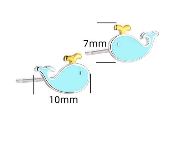 1 Pair Cute Whale Epoxy Sterling Silver Ear Studs display picture 5