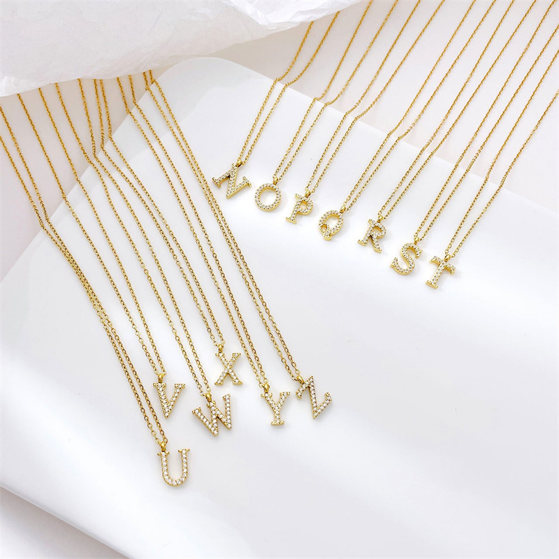 Simple Style Letter Stainless Steel Plating Inlay Zircon White Gold Plated Gold Plated Pendant Necklace display picture 5