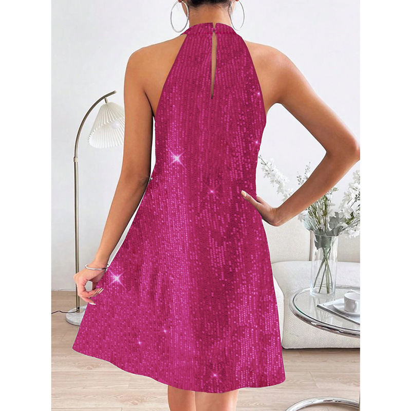 Women's Regular Dress Simple Style Halter Neck Sequins Sleeveless Solid Color Above Knee Daily display picture 3