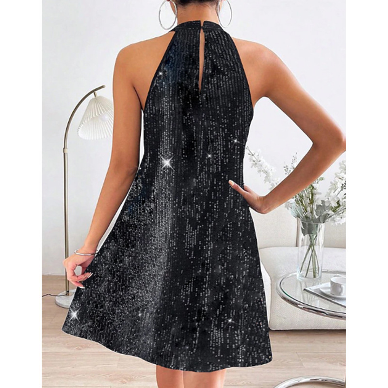 Women's Regular Dress Simple Style Halter Neck Sequins Sleeveless Solid Color Above Knee Daily display picture 4