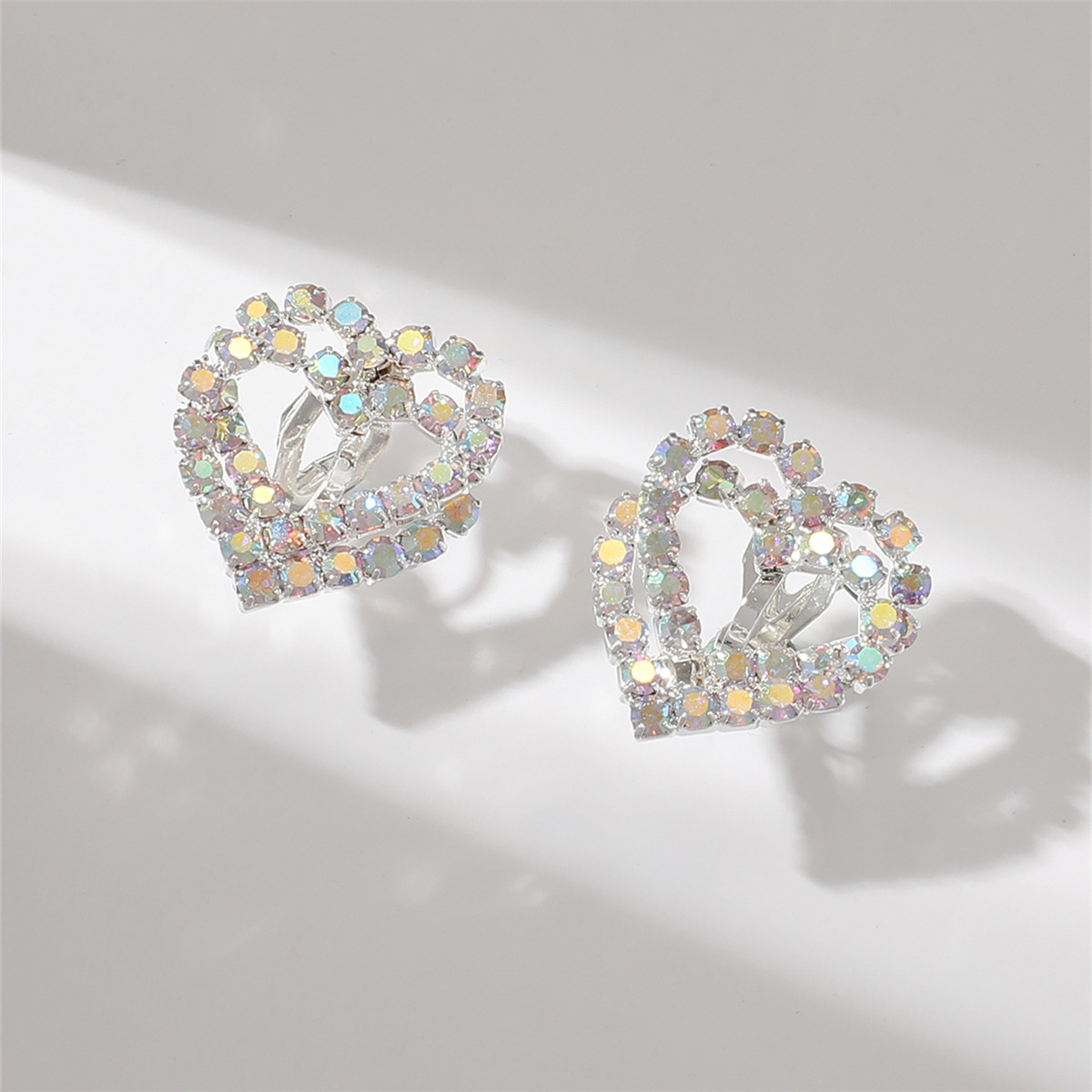 1 Pair Sweet Heart Shape Plating Inlay Alloy Rhinestones Silver Plated Ear Studs display picture 2