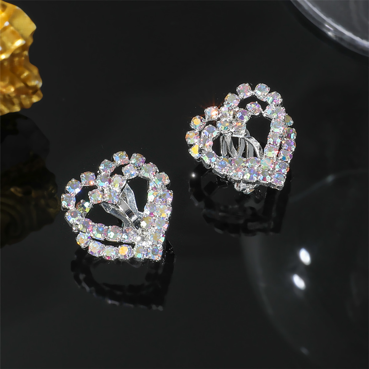 1 Pair Sweet Heart Shape Plating Inlay Alloy Rhinestones Silver Plated Ear Studs display picture 3