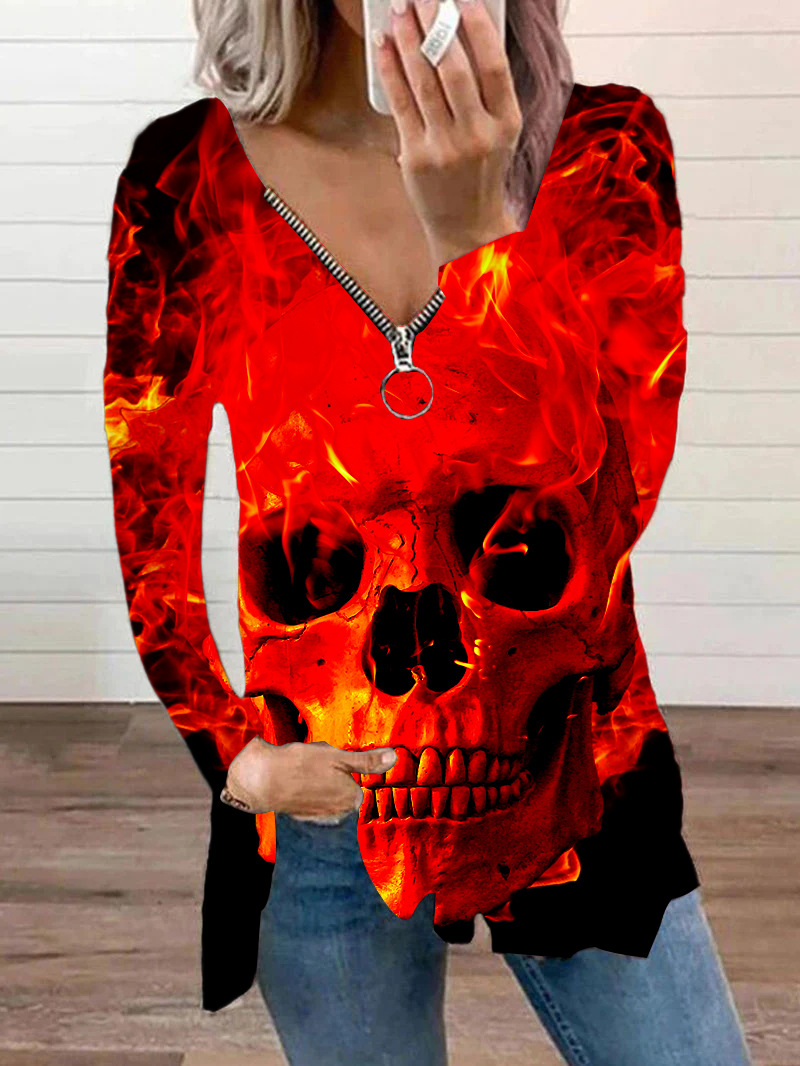 Women's T-shirt Long Sleeve T-shirts Printing Punk Wings Skull display picture 4