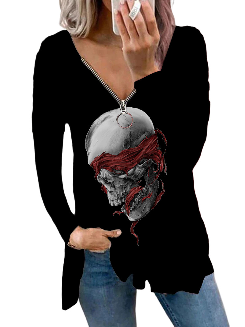 Mujeres Playeras Manga Larga Camisetas Impresión Punk Alas Cráneo display picture 7