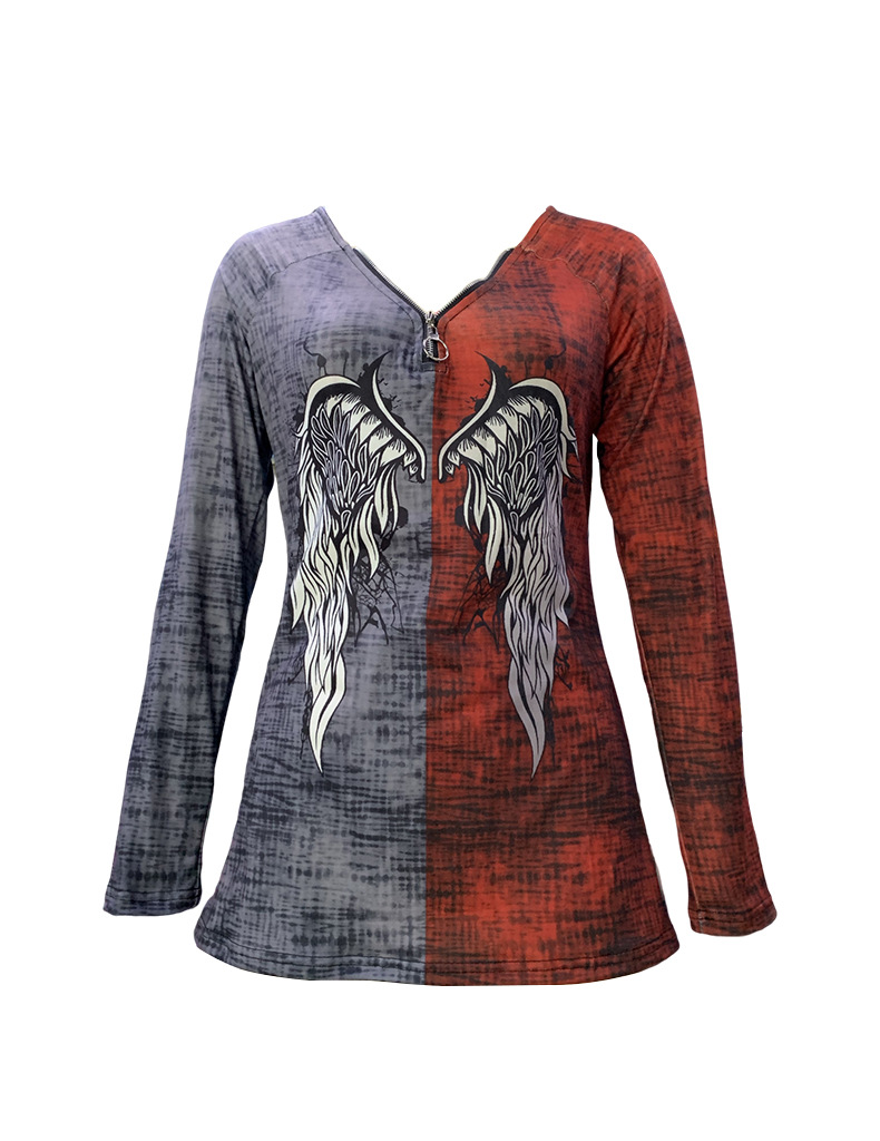 Women's T-shirt Long Sleeve T-shirts Printing Punk Wings Skull display picture 9