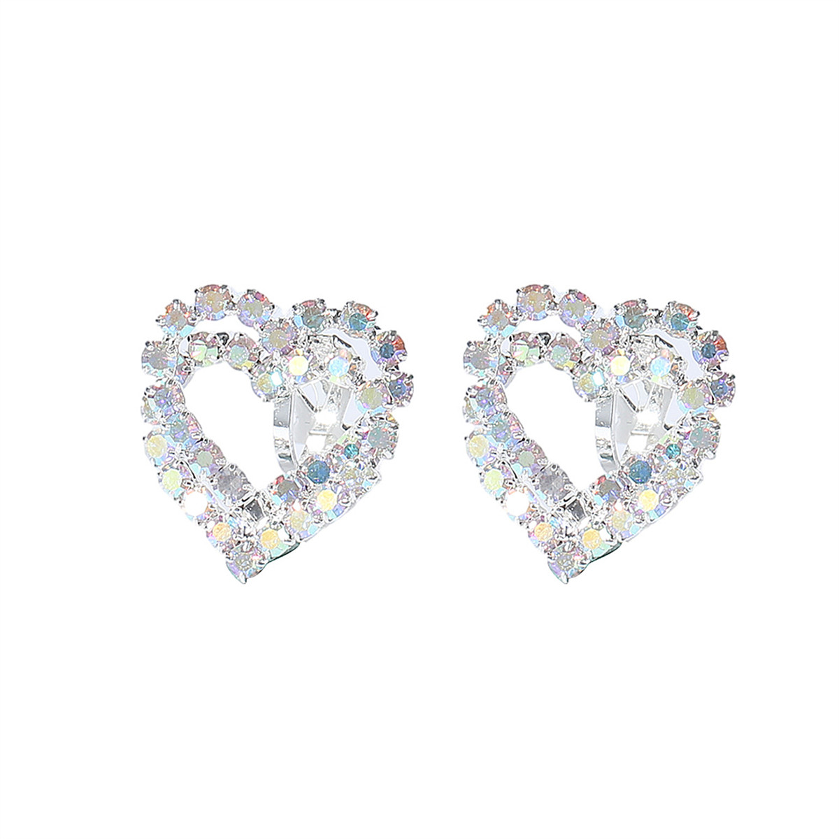1 Pair Sweet Heart Shape Plating Inlay Alloy Rhinestones Silver Plated Ear Studs display picture 4