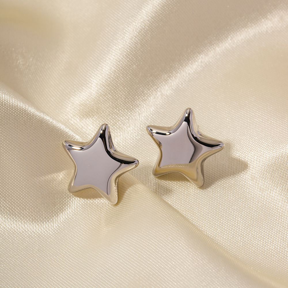 1 Paire Style Ig Star Placage Acier Inoxydable Or Blanc Plaqué Boucles D'oreilles display picture 7