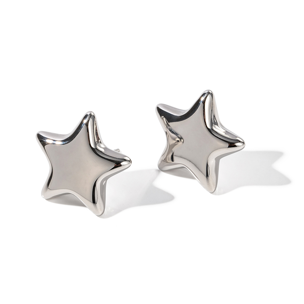 1 Paire Style Ig Star Placage Acier Inoxydable Or Blanc Plaqué Boucles D'oreilles display picture 3