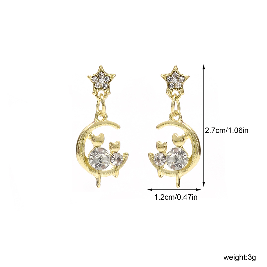 1 Pair Sweet Artistic Star Moon Cat Three-dimensional Hollow Out Inlay Alloy Artificial Diamond Drop Earrings display picture 1