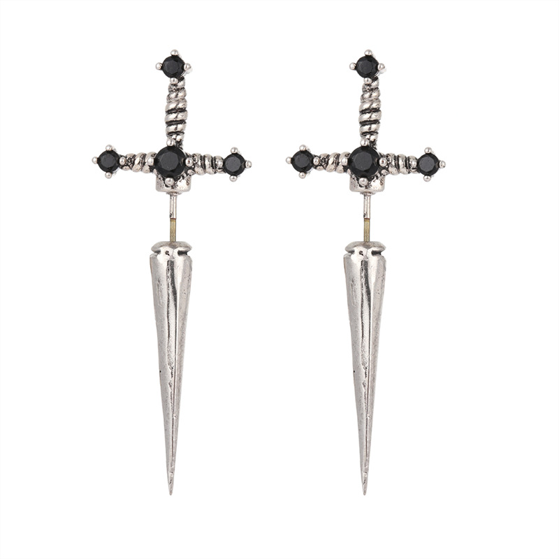 1 Paire Hip Hop Rétro Traverser Placage Incruster Alliage Strass Plaqué Argent Antique Boucles D'oreilles display picture 4