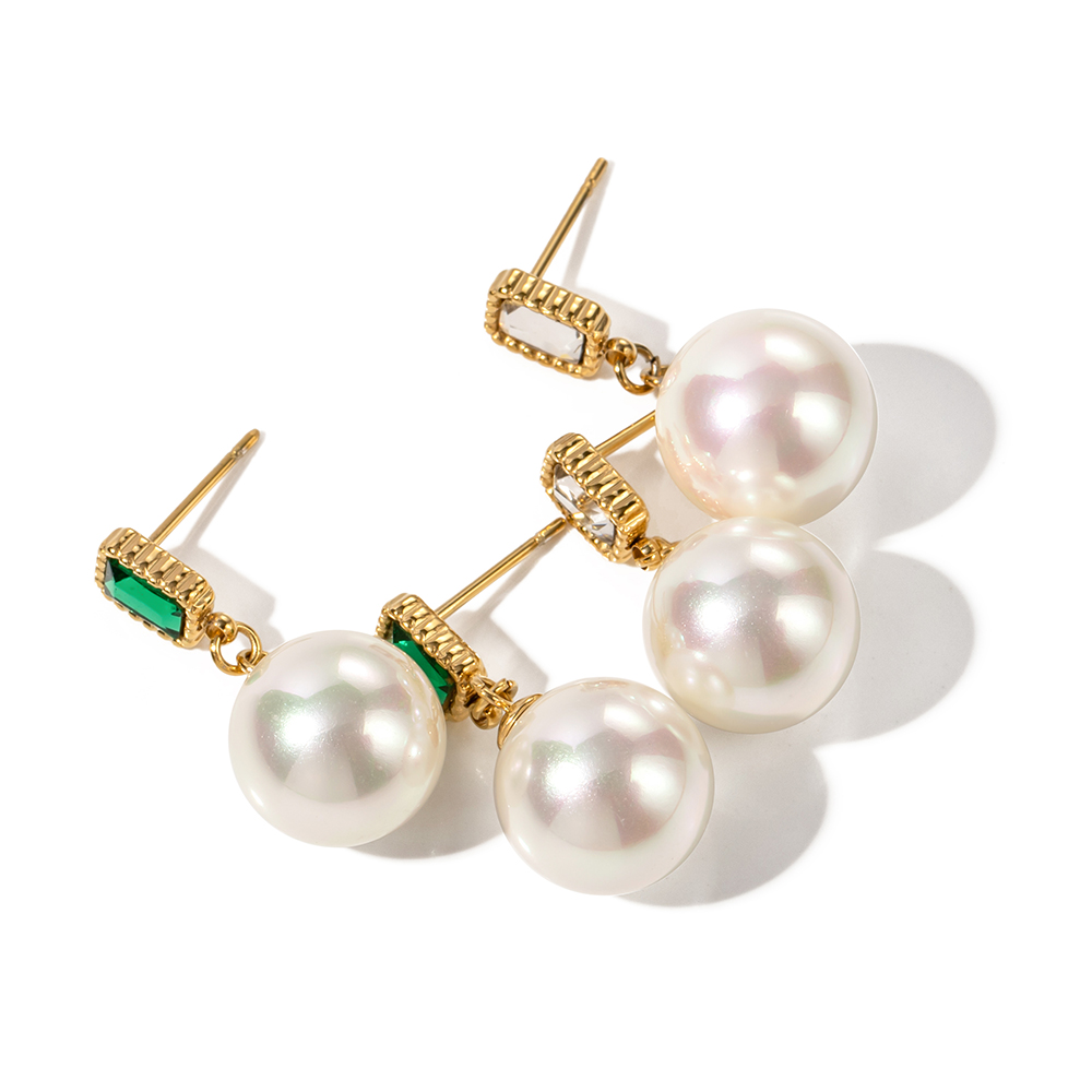 1 Pair Ig Style Lady Pearl Plating Inlay Stainless Steel Zircon Drop Earrings display picture 1