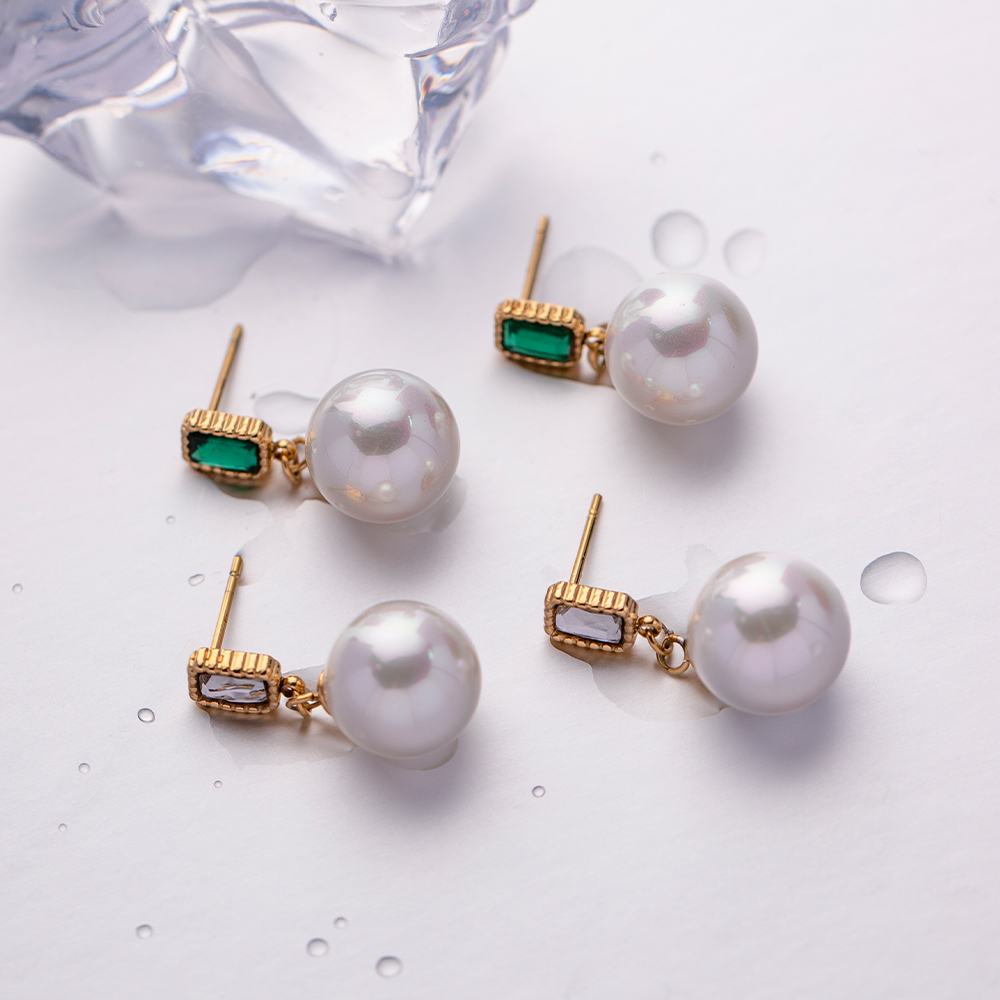 1 Pair Ig Style Lady Pearl Plating Inlay Stainless Steel Zircon Drop Earrings display picture 2