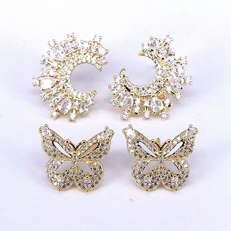 1 Pair Elegant Streetwear Butterfly Inlay Copper Artificial Diamond Gold Plated Earrings display picture 1