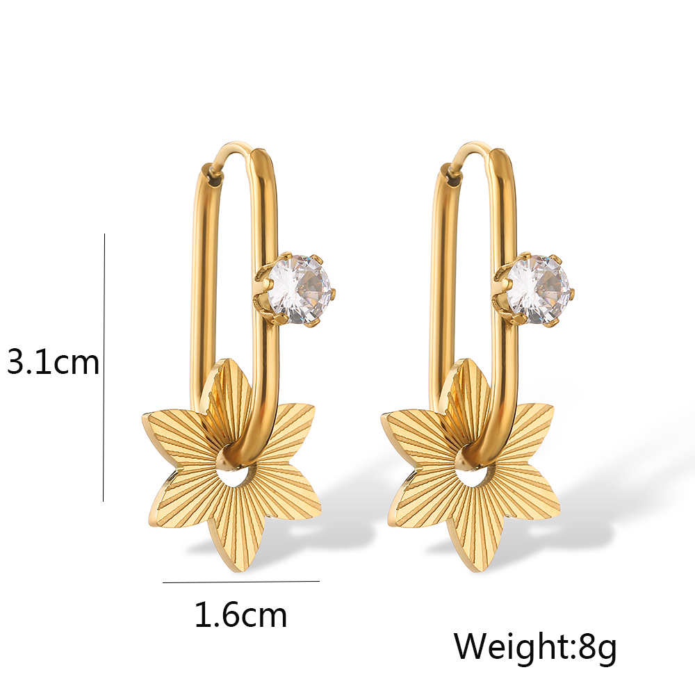 1 Pair Simple Style Commute Star Flower Plating Inlay 304 Stainless Steel Zircon 18K Gold Plated Hoop Earrings display picture 1