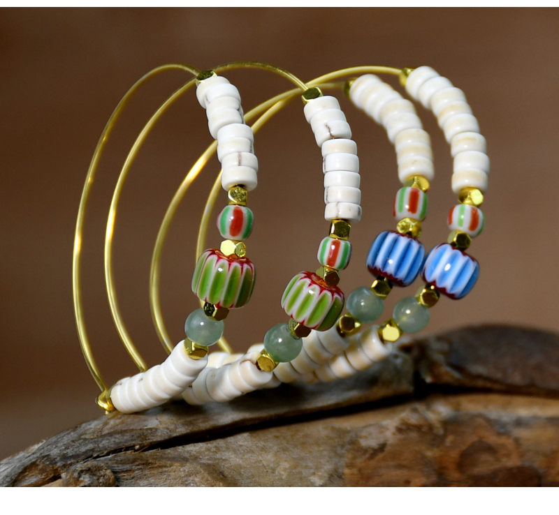 1 Pair Casual Vacation Color Block Beaded Plating Three-dimensional Artificial Gemstones Alloy Hoop Earrings display picture 4