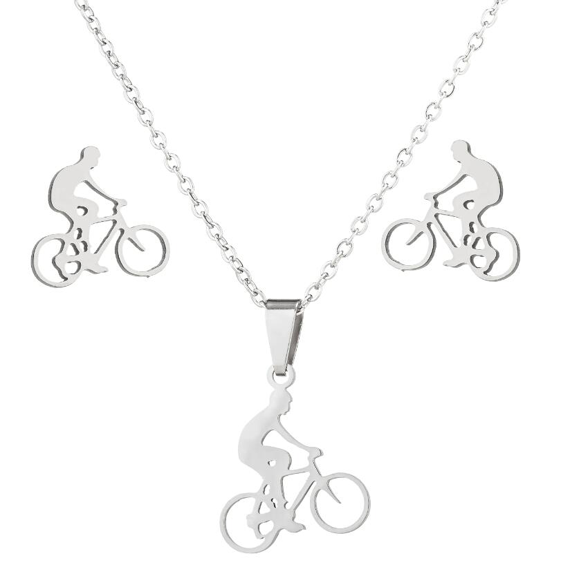 Simple Style Classic Style Sports Bicycle Stainless Steel Plating 18k Gold Plated Earrings Necklace Jewelry Set display picture 2