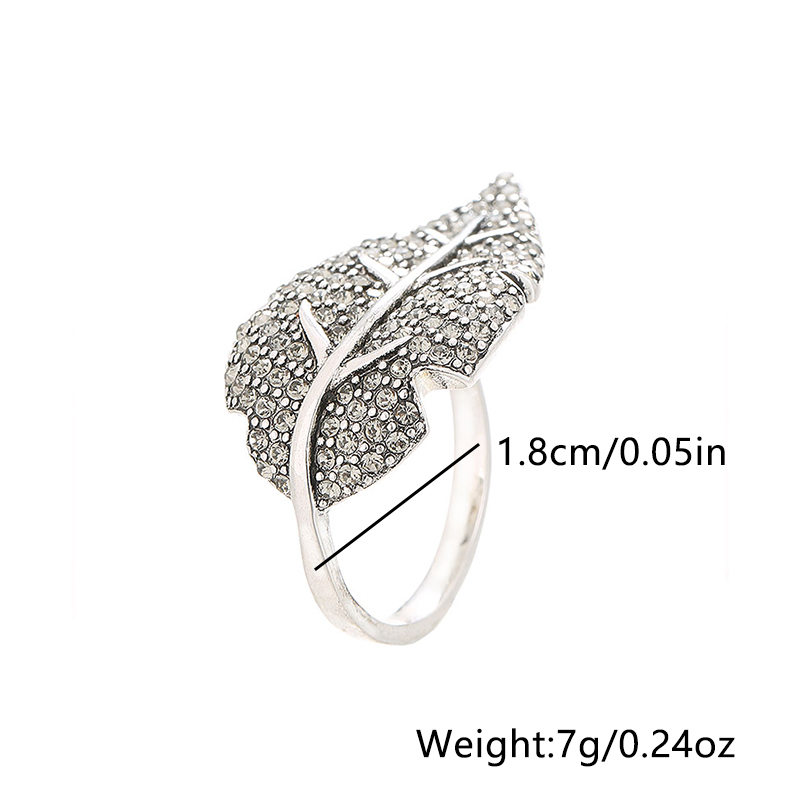 Antique Silver Elegant Leaf Inlay Zircon Open Rings display picture 17