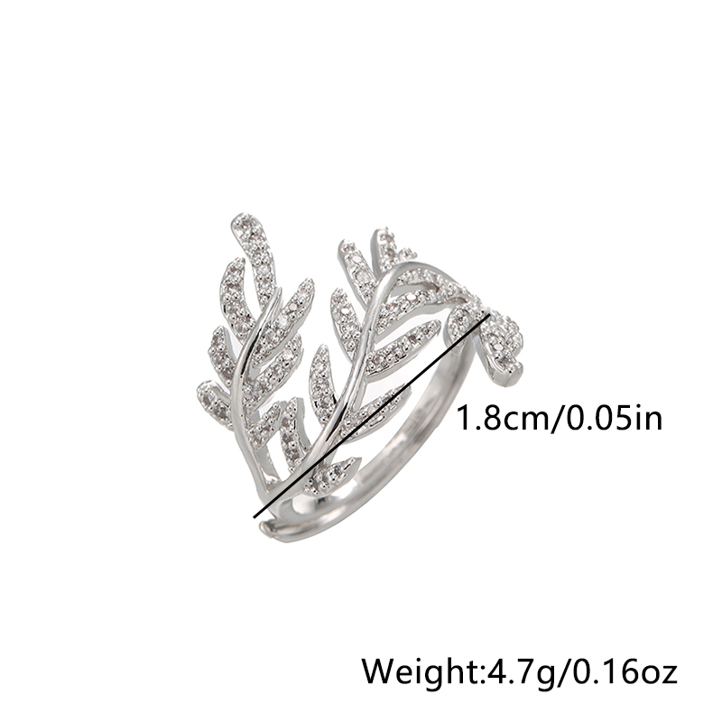 Antique Silver Elegant Leaf Inlay Zircon Open Rings display picture 38