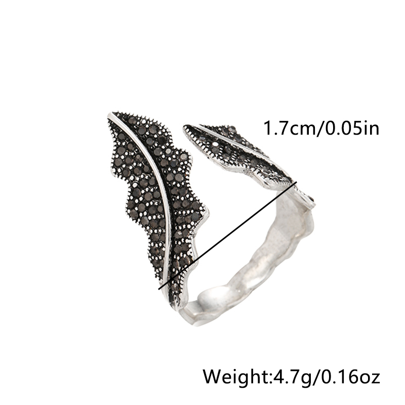 Antique Silver Elegant Leaf Inlay Zircon Open Rings display picture 53