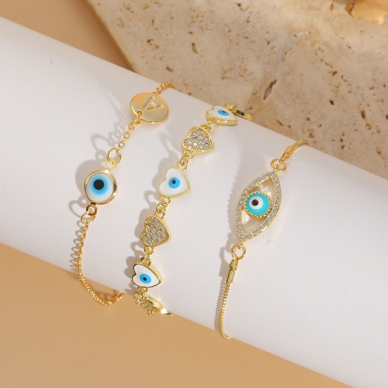 Elegant Luxurious Classic Style Heart Shape Eye Copper Enamel Plating Inlay Zircon 14k Gold Plated Bracelets display picture 2