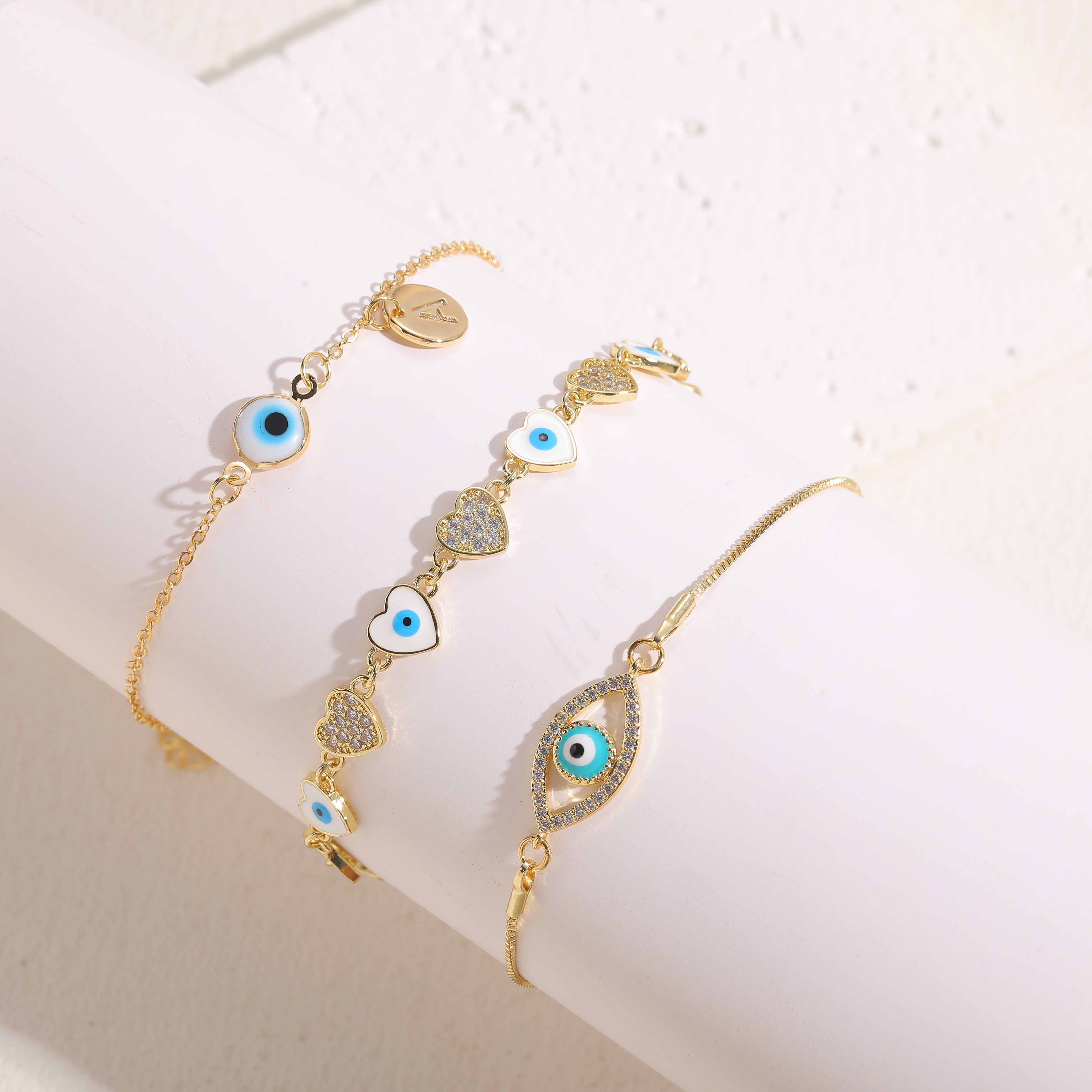 Elegant Luxurious Classic Style Heart Shape Eye Copper Enamel Plating Inlay Zircon 14k Gold Plated Bracelets display picture 3