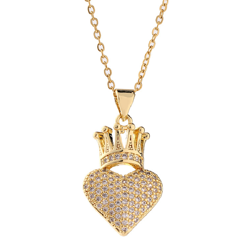 Elegant Queen Heart Shape Crown 201 Stainless Steel Steel Plating Inlay Zircon Women's Pendant Necklace display picture 1