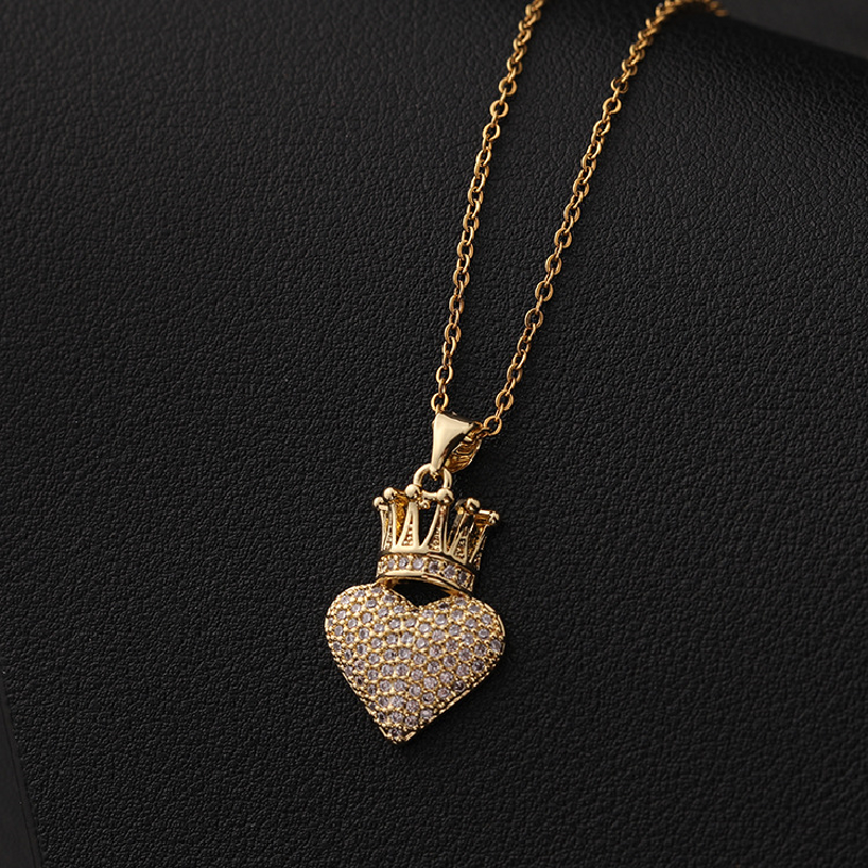 Elegant Queen Heart Shape Crown 201 Stainless Steel Steel Plating Inlay Zircon Women's Pendant Necklace display picture 6