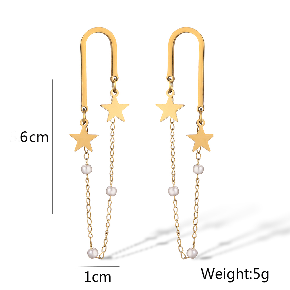 1 Pair Simple Style Commute Pentagram Plating Artificial Pearl Titanium Steel 18k Gold Plated Drop Earrings display picture 1