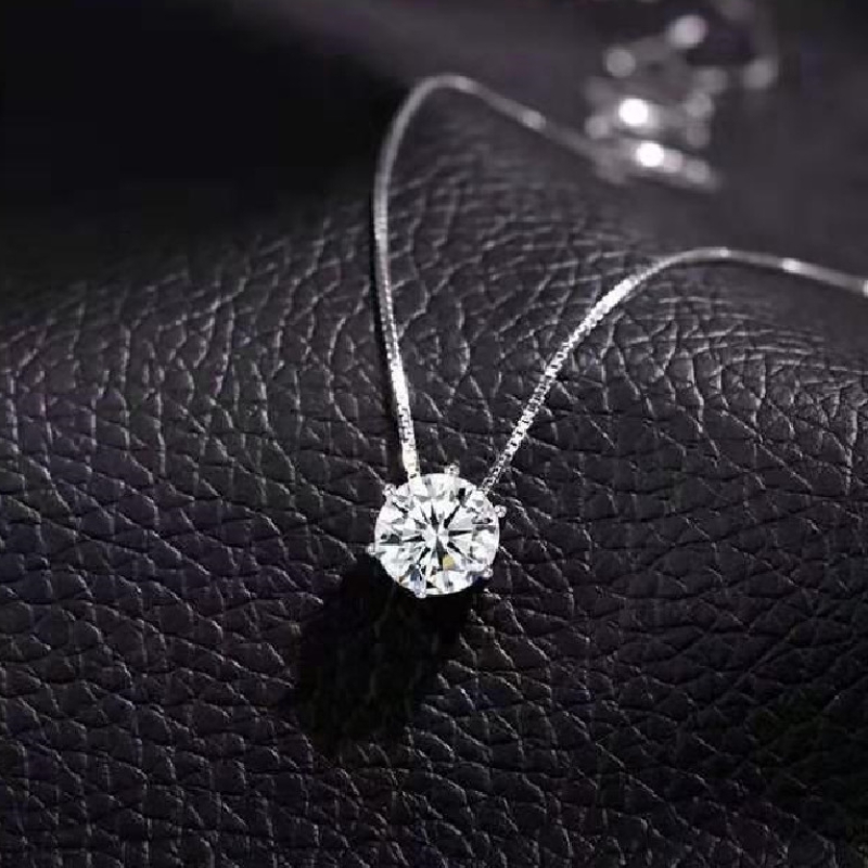 Elegant Round Copper White Gold Plated Zircon Solitaire Necklace In Bulk display picture 6