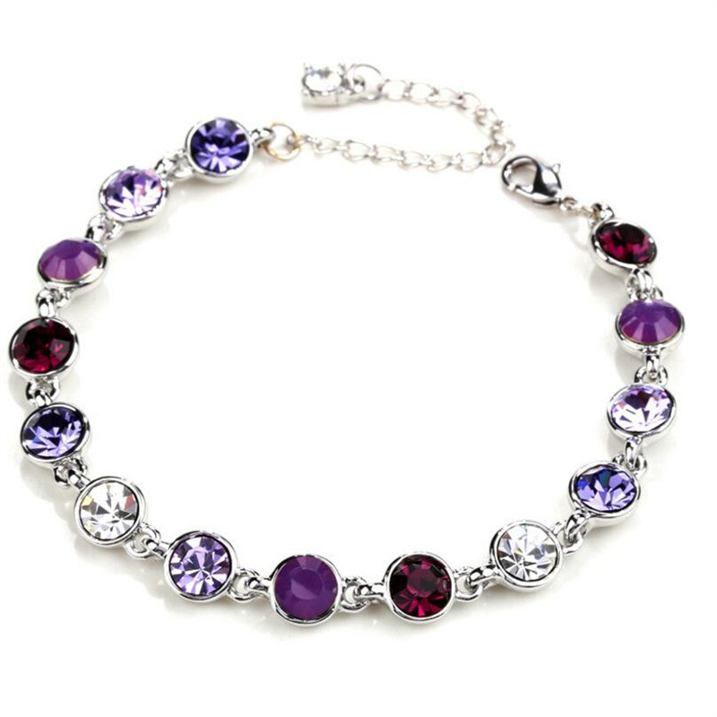Simple Style Round White Gold Plated Rhinestones Glass Alloy Wholesale Bracelets display picture 5