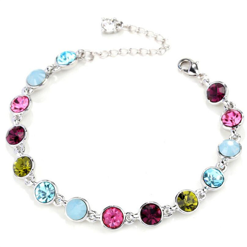 Simple Style Round White Gold Plated Rhinestones Glass Alloy Wholesale Bracelets display picture 4