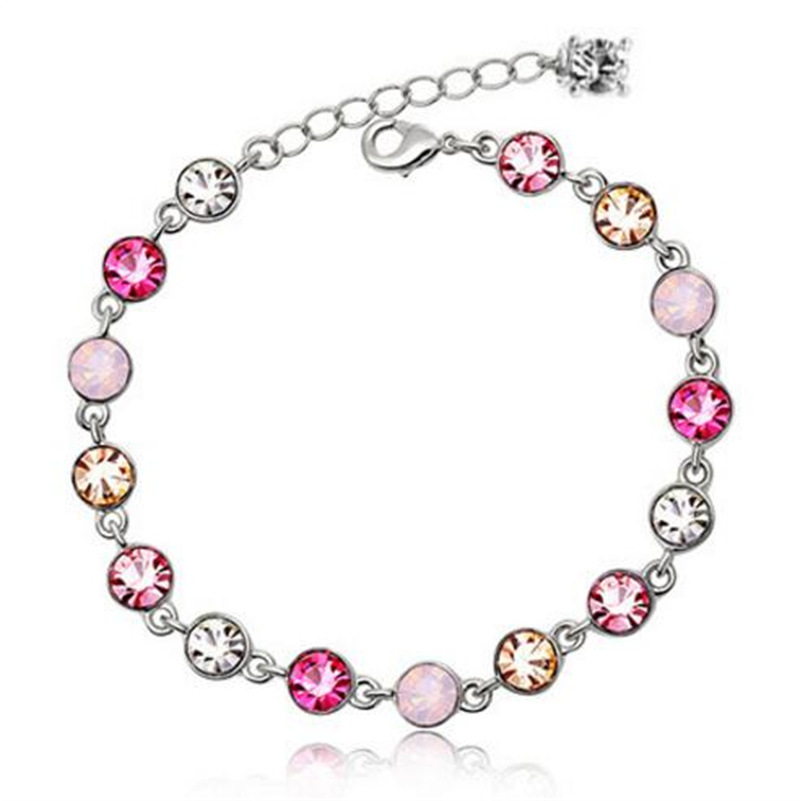 Simple Style Round White Gold Plated Rhinestones Glass Alloy Wholesale Bracelets display picture 7