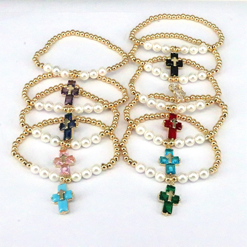 Basic Cross Copper Plating Inlay Pearl Zircon Bracelets display picture 7