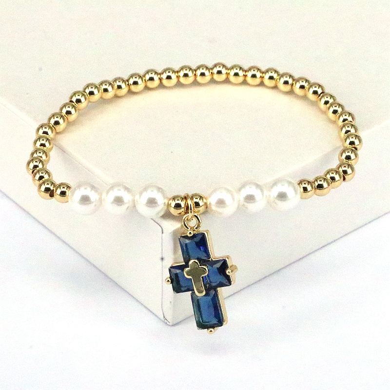 Basic Cross Copper Plating Inlay Pearl Zircon Bracelets display picture 1