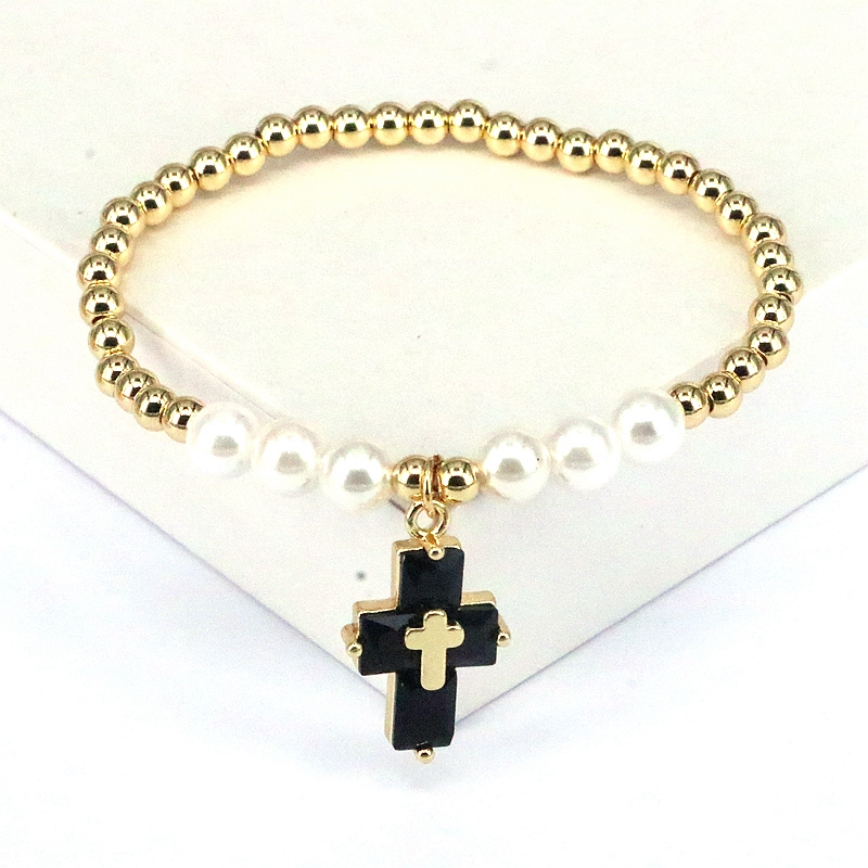 Basic Cross Copper Plating Inlay Pearl Zircon Bracelets display picture 2