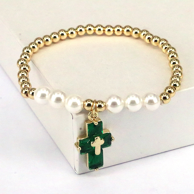 Basic Cross Copper Plating Inlay Pearl Zircon Bracelets display picture 6