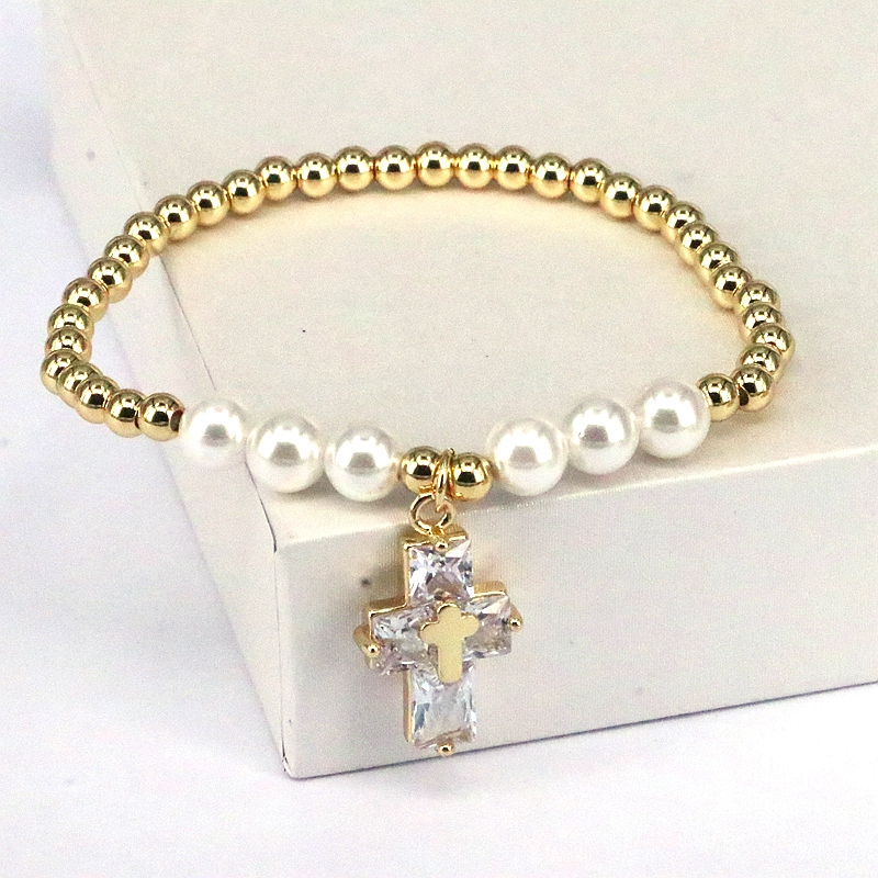 Basic Cross Copper Plating Inlay Pearl Zircon Bracelets display picture 12