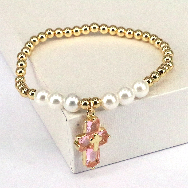 Basic Cross Copper Plating Inlay Pearl Zircon Bracelets display picture 11