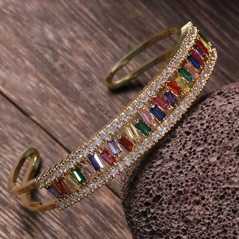 Style Simple Rectangle Le Cuivre Incruster Zircon Bracelets Manchette display picture 6