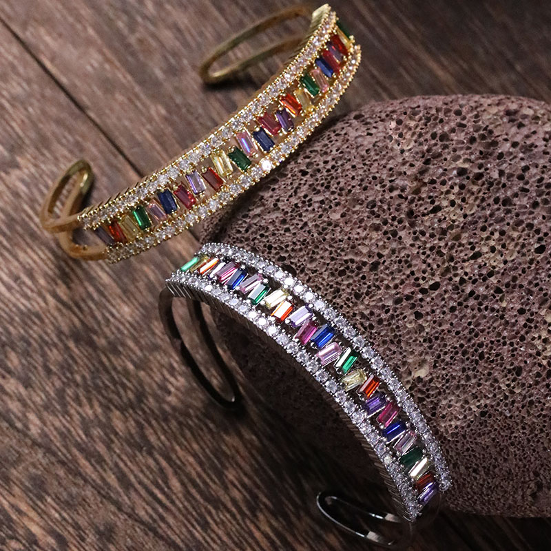 Simple Style Rectangle Copper Inlay Zircon Cuff Bracelets display picture 5