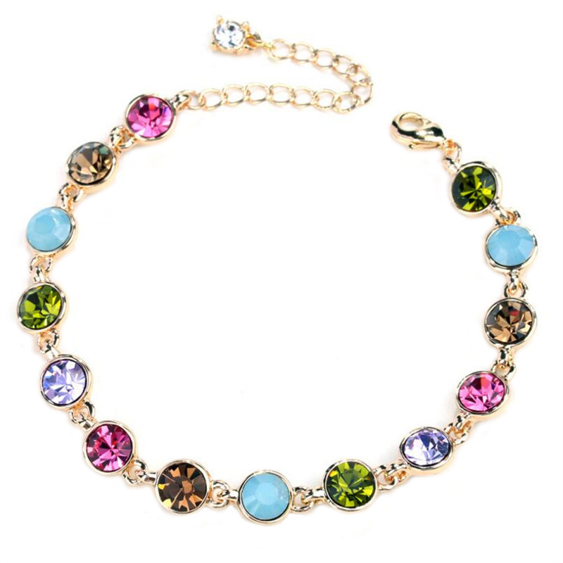 Simple Style Round White Gold Plated Rhinestones Glass Alloy Wholesale Bracelets display picture 1