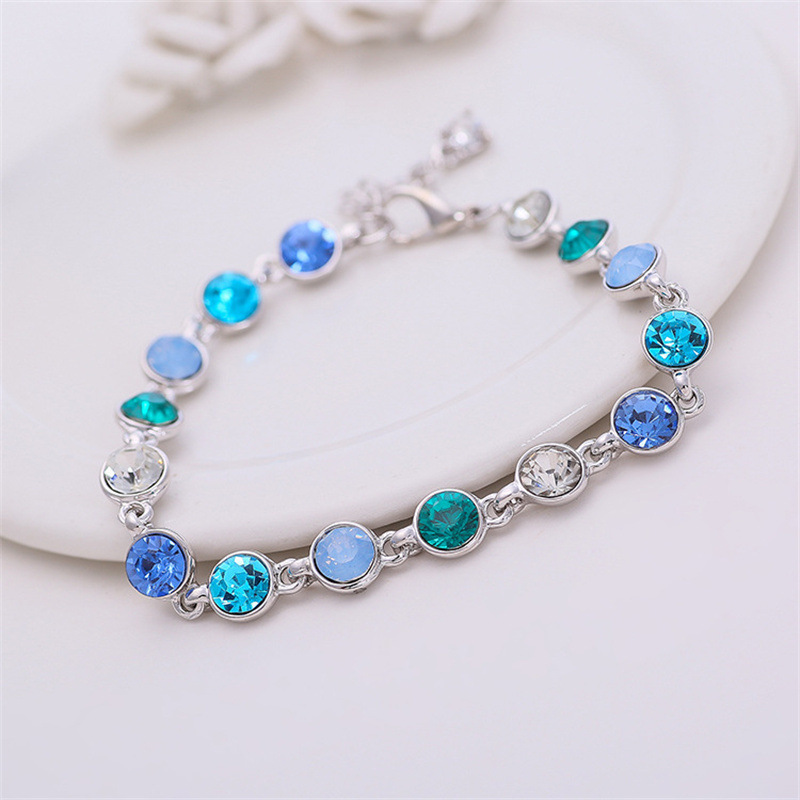 Simple Style Round White Gold Plated Rhinestones Glass Alloy Wholesale Bracelets display picture 2