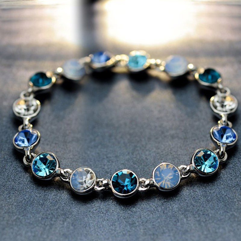 Simple Style Round White Gold Plated Rhinestones Glass Alloy Wholesale Bracelets display picture 9