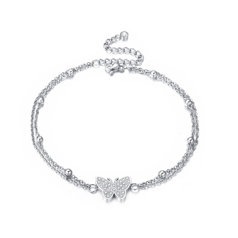 Simple Style Classic Style Butterfly Stainless Steel Inlay Zircon Women's Anklet display picture 1